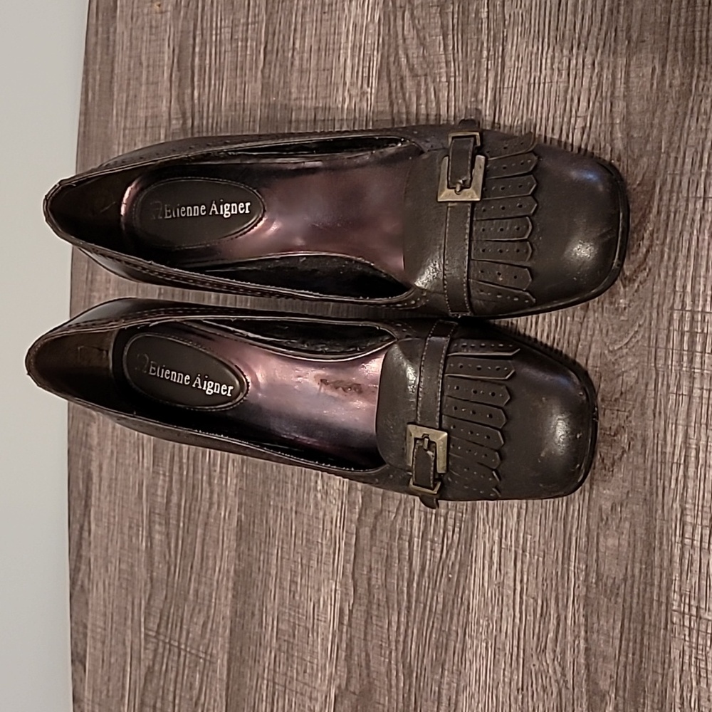 Etienne Aigner leather Oxford heels